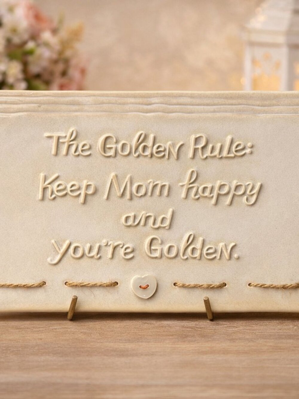 “The Golden Rule” Ceramic Plaque Sentimental Home Décor Sign Neutral Rustic